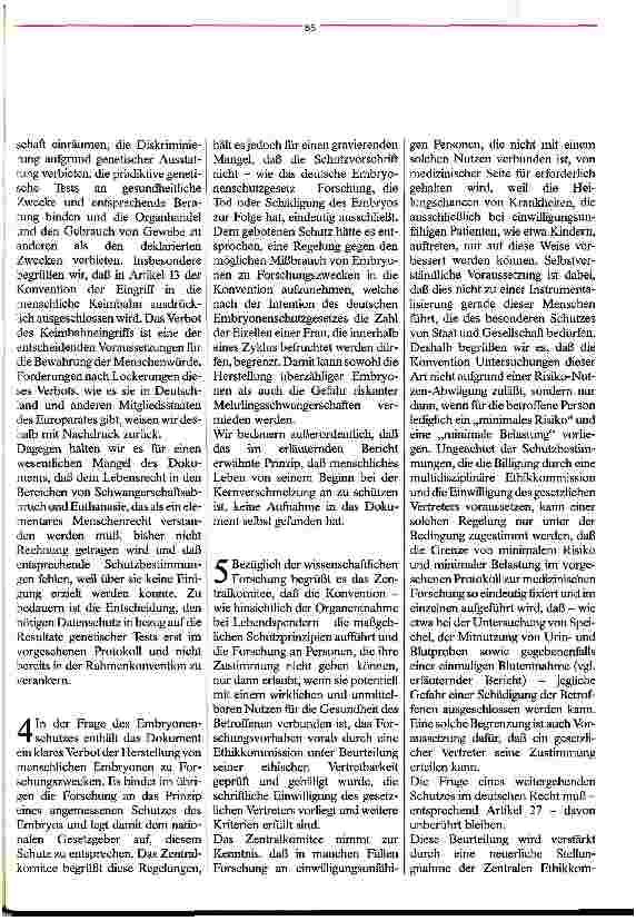 Vorschauseite 2: Stellungnahme des Zentralkommitees der deutschen Katholiken zum Menschenrechtsübereinkommen zur Biomedizin des Europarats
