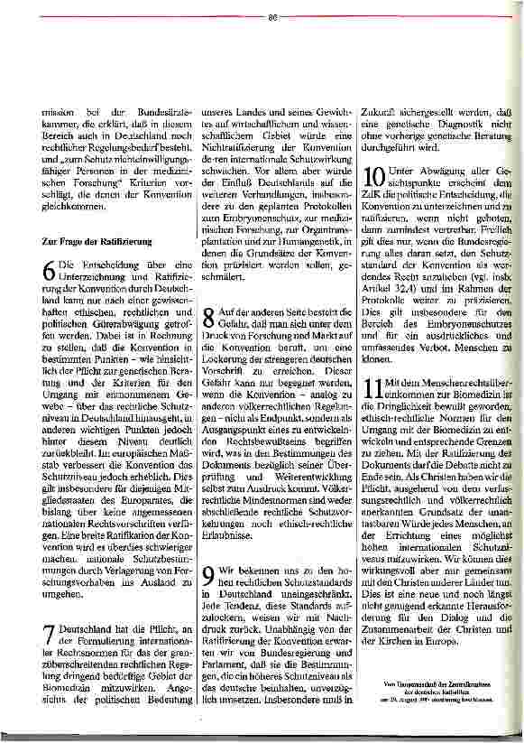 Vorschauseite 3: Stellungnahme des Zentralkommitees der deutschen Katholiken zum Menschenrechtsübereinkommen zur Biomedizin des Europarats