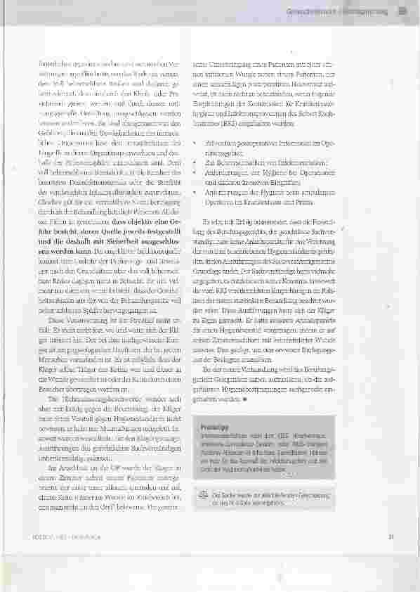 Vorschauseite 2: Darlegungslast des Krankenhausträgers bei behaupteten Hygieneverstößen