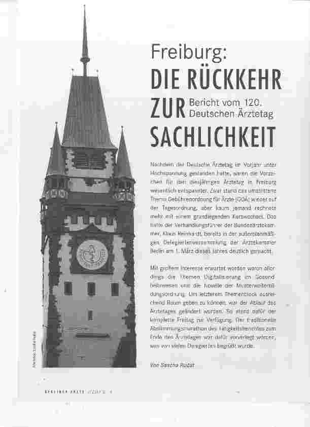Vorschauseite 1: Freiburg: DIE RÜCKKEHR ZUR SACHLICHKEIT
