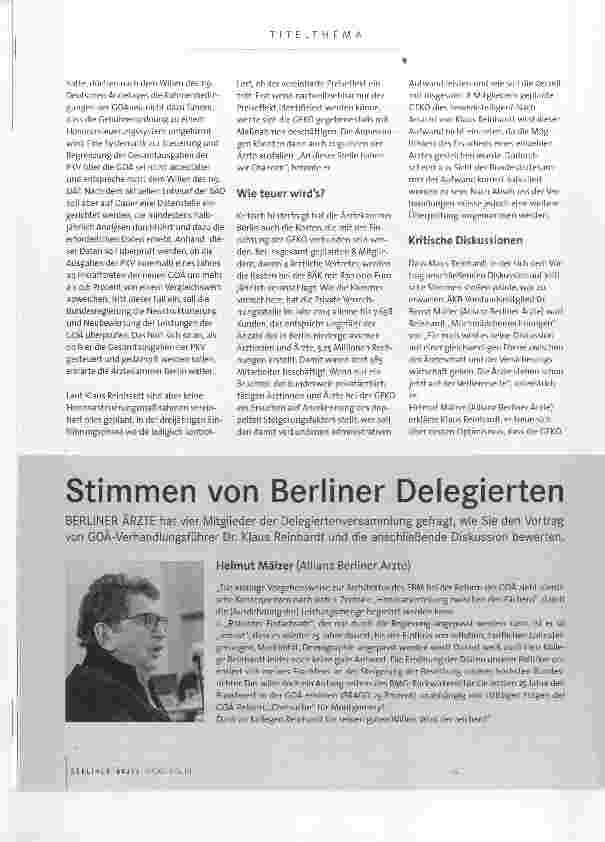 Vorschauseite 5: BÄK-Verhandlungsführer Dr. Klaus Reinhardt diskutiert mit der Delegiertenversammlung der Ärztekammer Berlin