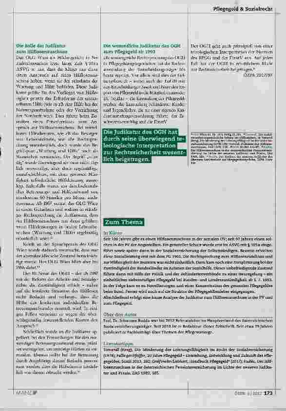 Vorschauseite 4: Vom Hilflosenzuschuss zum aktuellen Pflegegeld