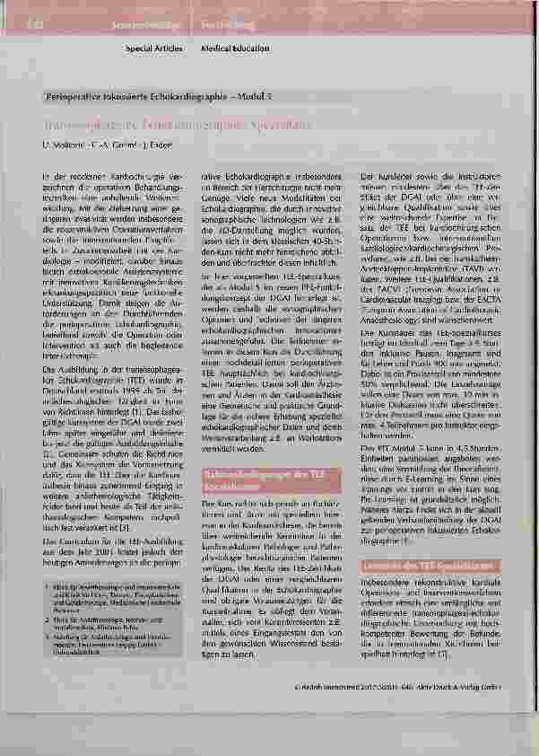 Vorschauseite 1: Perioperative fokussierte Echokardiographie Modul 5 Transösophageale Echokardiographie: Spezialkurs