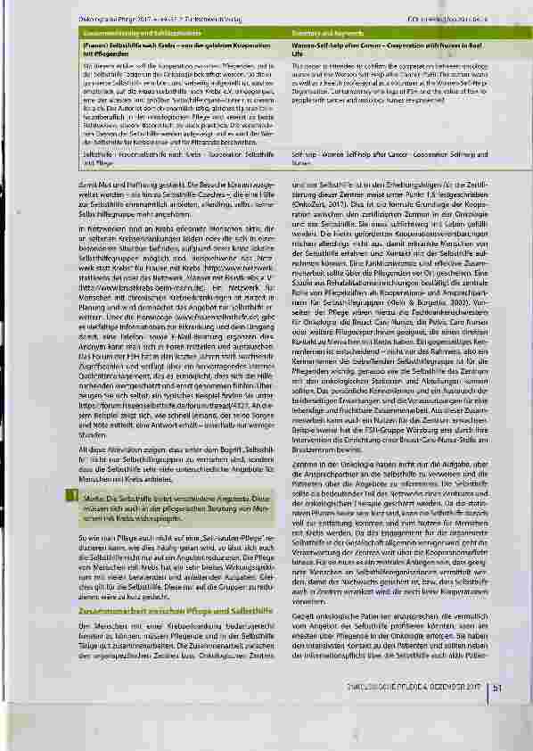 Vorschauseite 3: (Frauen) Selbsthilfe nach Krebs - von der gelebten Kooperation mit Pflegenden