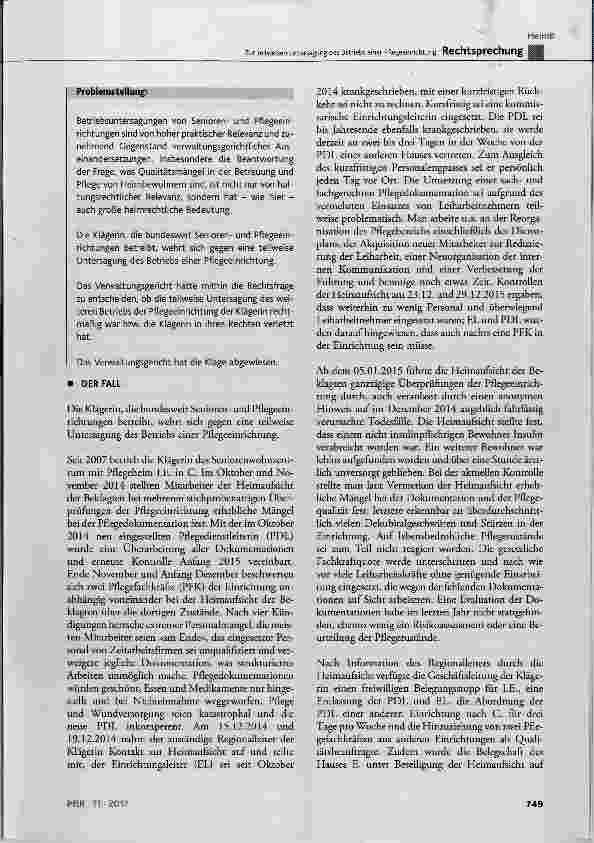 Vorschauseite 2: Zur teilweisen Untersagung des Betriebs einer Pflegeeinrichtung