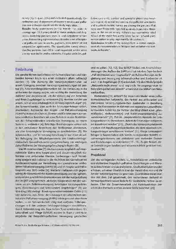 Vorschauseite 2: Beschreibung und Analyse der Partner in Netzwerken der Hospizund Palliativversorgung in Bayern an der Schnittstelle ambulantstationär: Eine Mixed-Methods-Studie
