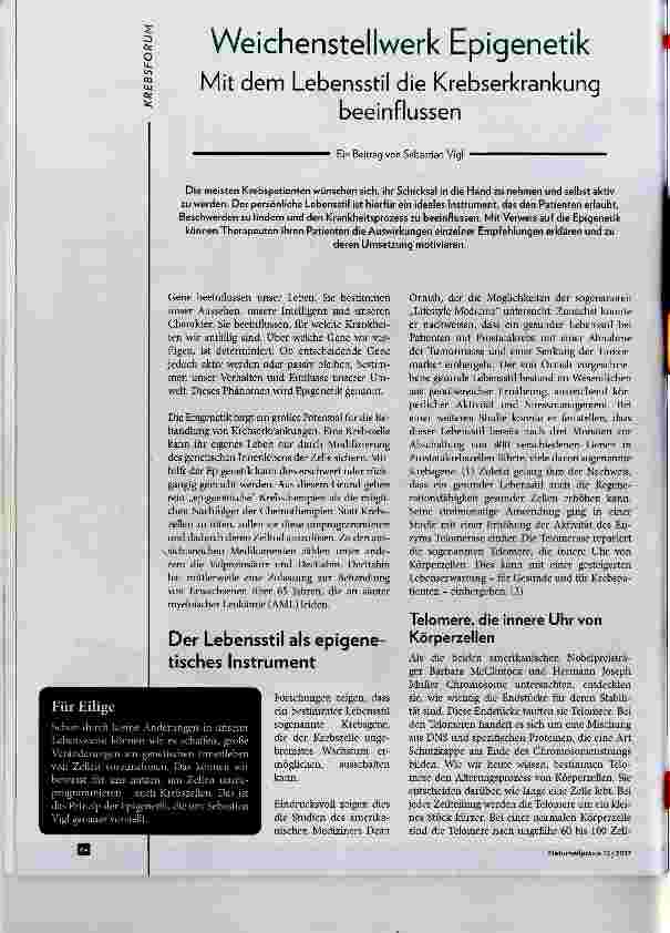 Vorschauseite 1: Weichenstellwerk Epigenetik Mit dem Lebensstil die Krebserkrankung beeinflussen