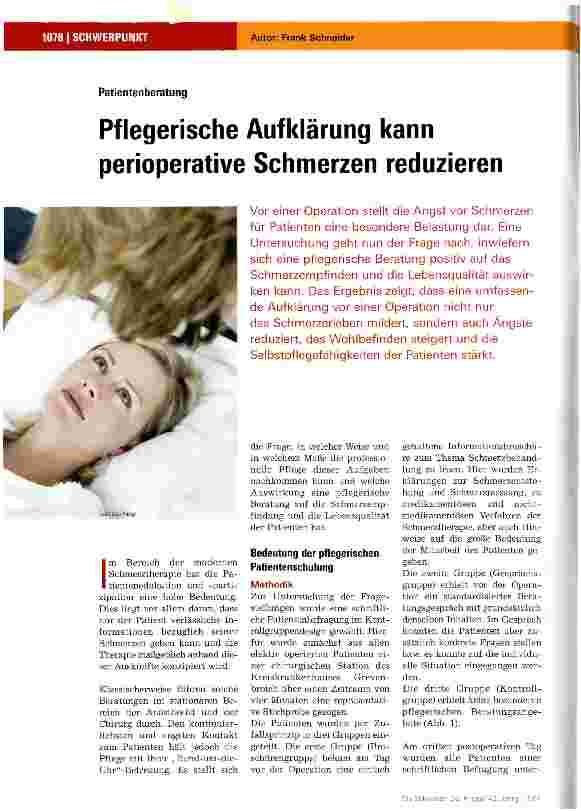 Vorschauseite 1: Pflegerische Aufklärung kann perioperative Schmerzen reduzieren