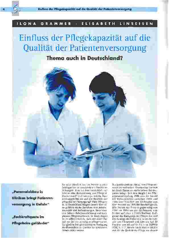 Vorschauseite 1: Einfluss der Pflegekapazität auf die Qualität der Patientenversorgung. Thema auch in Deutschland?