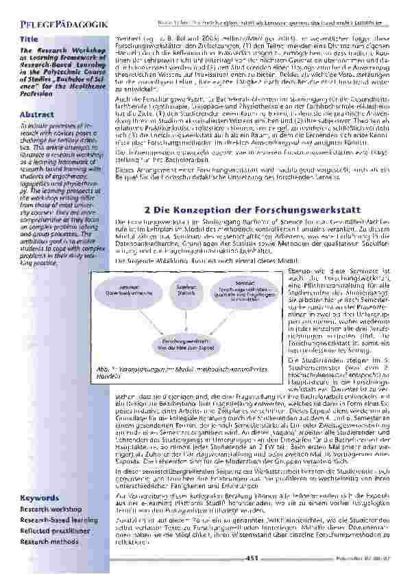 Vorschauseite 2: Die Forschungswerkstatt als Lernarrangement des forschenden Lernens im Fachhochschulstudium ,Bachelor of Science, für Gesundheitsfachberufe