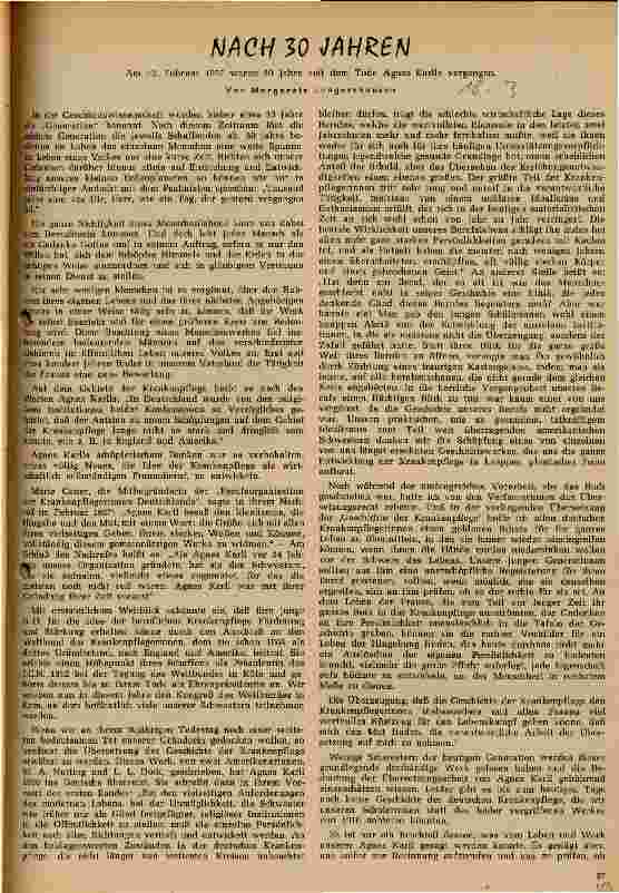 Vorschauseite 1: Nach 30 Jahren Am 12. Februar 1957 - 30 Jahre seit dem Tode Agnes Karlls