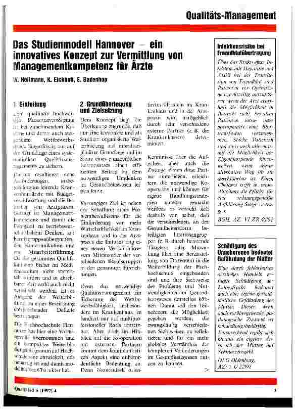 Vorschauseite 1: Das Studienmodell Hannover - ein innovatives Konzept zur Vermittlung von Managementkompetenz für Ärzte