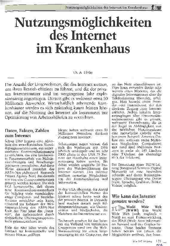 Vorschauseite 1: Nutzungsmöglichkeiten des Internet im Krankenhaus