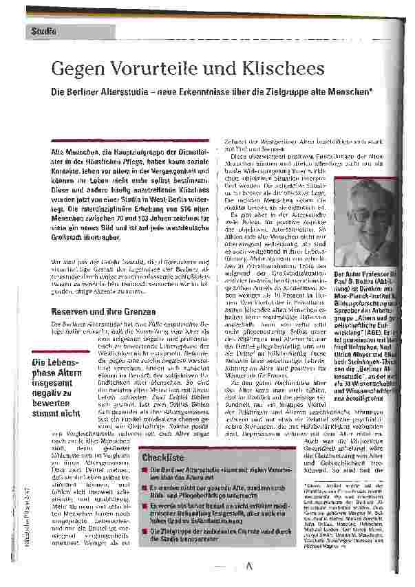 Vorschauseite 1: Gegen Vorurteile und Klischees Die Berliner Alterstudie - neue Erkenntnisse über die Zielgruppe alte Menschen