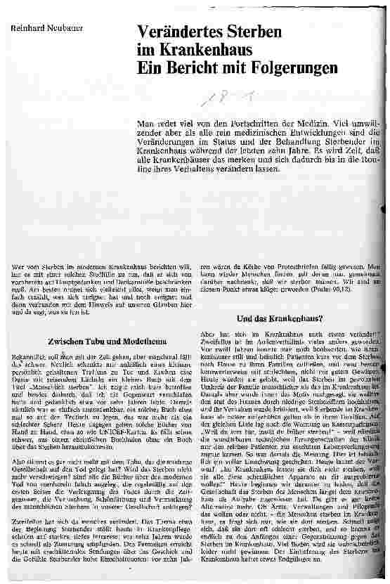 Vorschauseite 1: Verändertes Sterben im Krankenhaus Ein Bericht mit Folgerungen