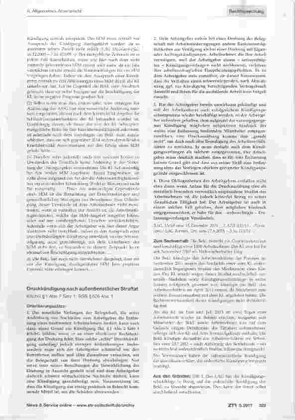 Vorschauseite 1: Druckkündigung nach außerdienstlicher Straftat