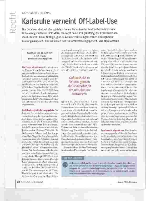 Vorschauseite 1: Karlsruhe verneint Off-Label-Use