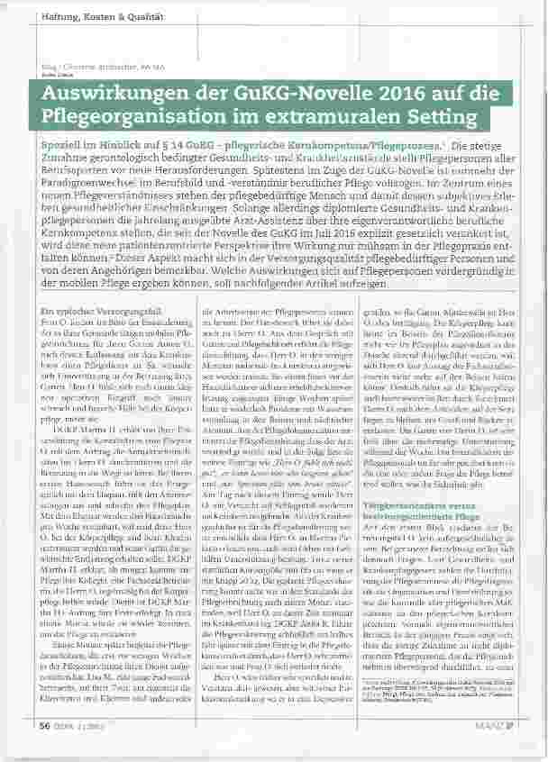 Vorschauseite 1: Auswirkungen der GuKG-Novelle 2016 auf die Pflegeorganisation im extramuralen Setting