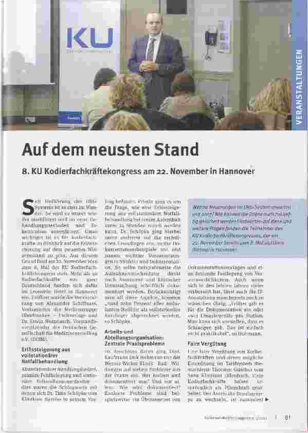 Vorschauseite 1: Auf dem neusten Stand 8. KU Kodierfachkräftekongress am 22. November in Hannover