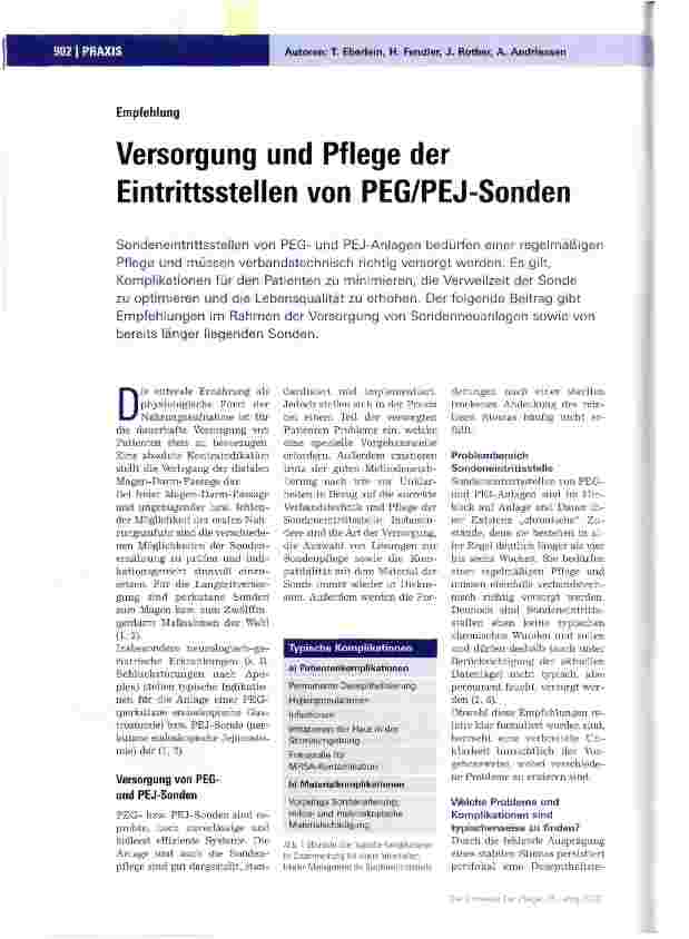 Vorschauseite 1: Versorgung und Pflege der Eintrittsstellen von PEG/PEJ-Sonden