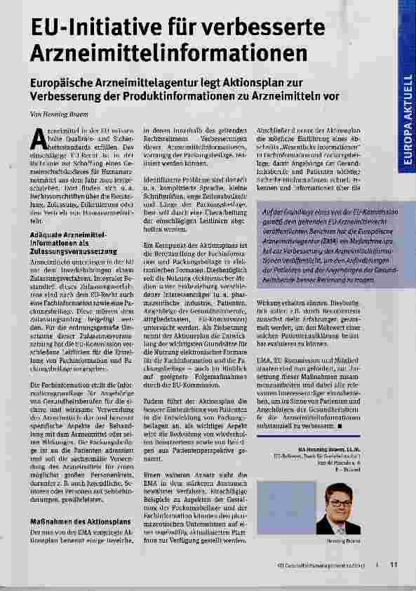 Vorschauseite 1: EU-Initiative für verbesserte Arzneimittelinformationen