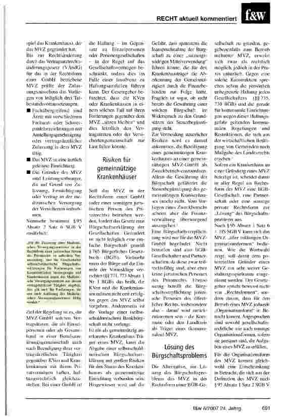 Vorschauseite 2: Aktuelle Rechtsfragen um das Krankenhaus-MVZ