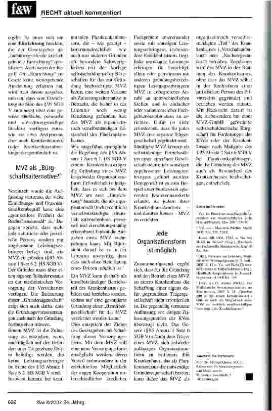 Vorschauseite 3: Aktuelle Rechtsfragen um das Krankenhaus-MVZ
