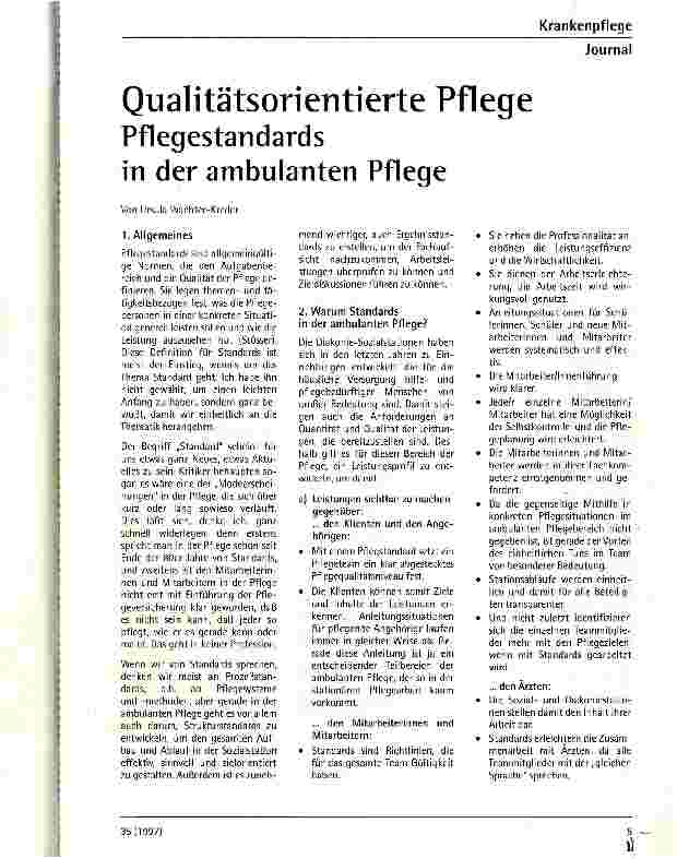 Vorschauseite 1: Qualitätsorientierte Pflege Pflegestandards in der ambulanten Pflege