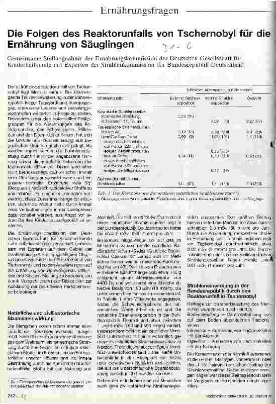 Vorschauseite 1: Die Folgen des Reaktorunfalls von Tschernobyl für die Ernährung von Säuglingen