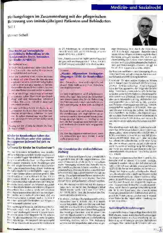 Vorschauseite 1: Haftungsfragen im Zusammenhang mit der pflegerischen Betreuung von (minderjährigen) Patienten und Behinderten