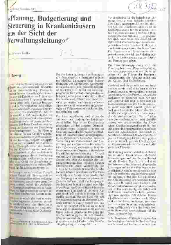 Vorschauseite 1: Planung, Budgetierung und Steuerung in Krankenhäusern aus der Sicht der Verwaltungsleitung