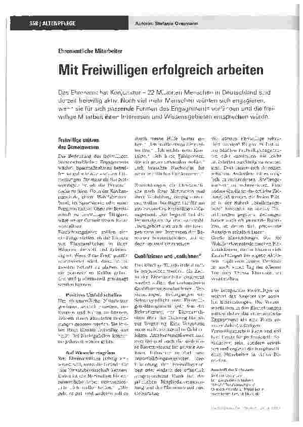 Vorschauseite 1: Mit Freiwilligen erfolgreich arbeiten