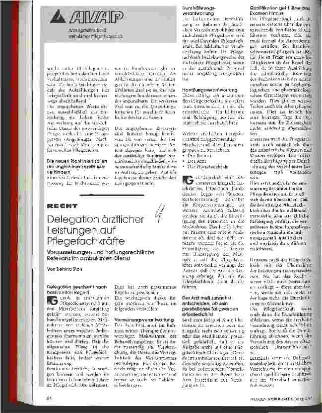 Vorschauseite 1: Delegation ärztlicher Leistungen auf Pflegefachkräfte