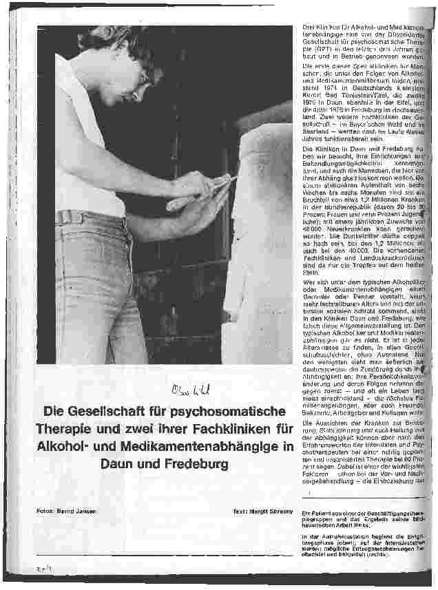 Vorschauseite 1: Die Gesellschaft für psychosomatische Therapie und zwei ihrer Fachkliniken für Alkoholund Medikamentenabhängige in Daun und Fredeburg
