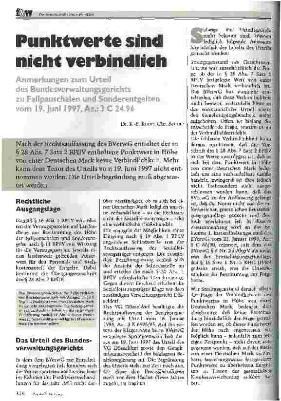 Vorschauseite 1: Punktwerte sind nicht verbindlich Anmerkungen zum Urteil des Bundesverwaltungsgerichts zu Fallpauschalen und Sonderentgelten
