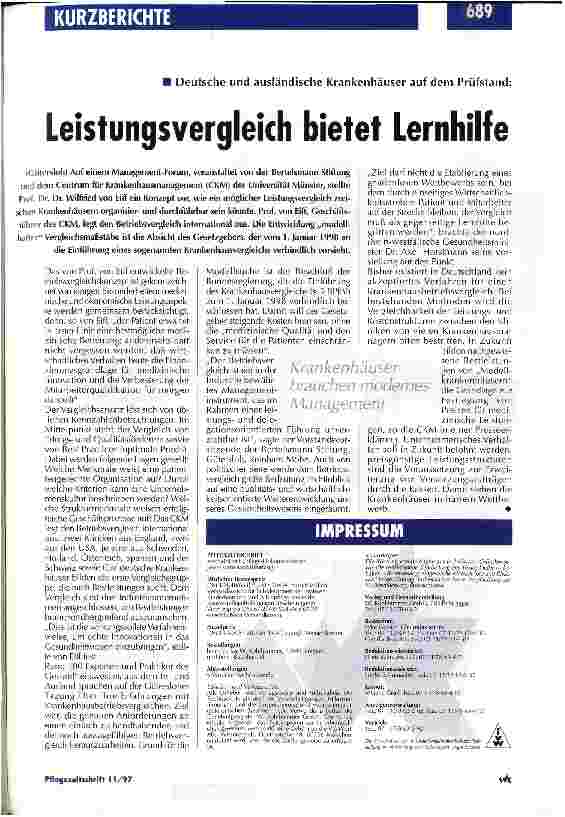 Vorschauseite 1: Leistungsvergleich bietet Lernhilfe Deutsche und ausländische Krankenhäuser auf dem Prüfstand