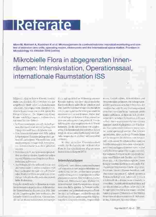 Vorschauseite 1: Mikrobielle Flora in abgegrenzten Innen-räumen: Intensivstation, Operationssaal, internationale Raumstation ISS