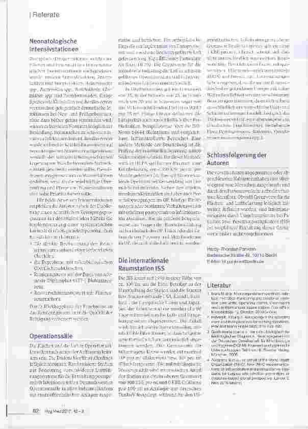 Vorschauseite 2: Mikrobielle Flora in abgegrenzten Innen-räumen: Intensivstation, Operationssaal, internationale Raumstation ISS