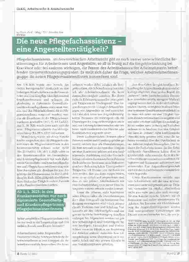 Vorschauseite 1: Die neue Pflegefachassistenz eine Angestelltentätigkeit?