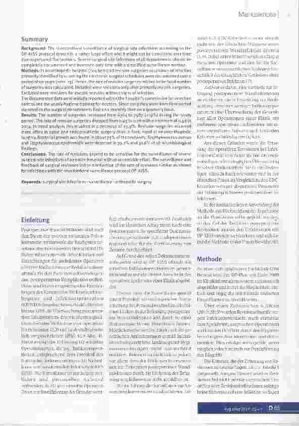 Vorschauseite 2: Dokumentation von Wundrevisionen nach aseptischen orthopädischen Operationen für die Surveillance schwerer postoperativer Wundinfektionen einer gesamten Klinik