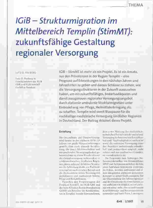 Vorschauseite 1: IGiB - Strukturmigmtion im Mittelbereich Tempi in (Stim MT): zukunftsfähige Gestaltung regionaler Versorgung