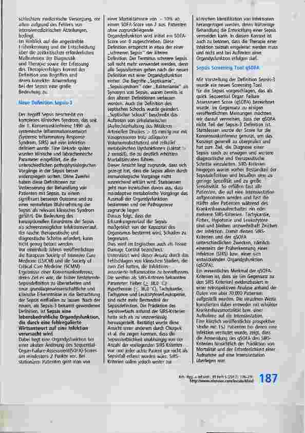 Vorschauseite 2: Sepsis - neue Definition, neue Kontroversen Einleitung