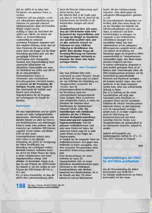 Vorschauseite 3: Sepsis - neue Definition, neue Kontroversen Einleitung