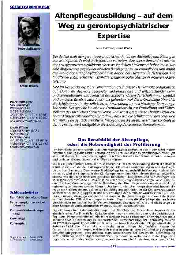 Vorschauseite 1: Altenpflegeausbildung - auf dem Weg zu gerontopsychiatrischer Expertise
