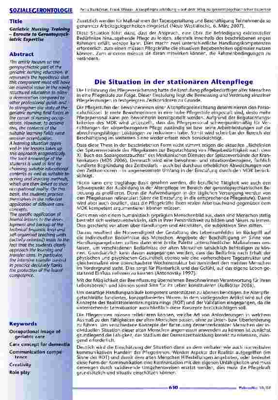 Vorschauseite 2: Altenpflegeausbildung - auf dem Weg zu gerontopsychiatrischer Expertise