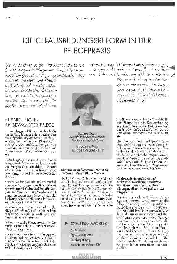 Vorschauseite 1: Die CH-Ausbildungsreform in der Pflegepraxis