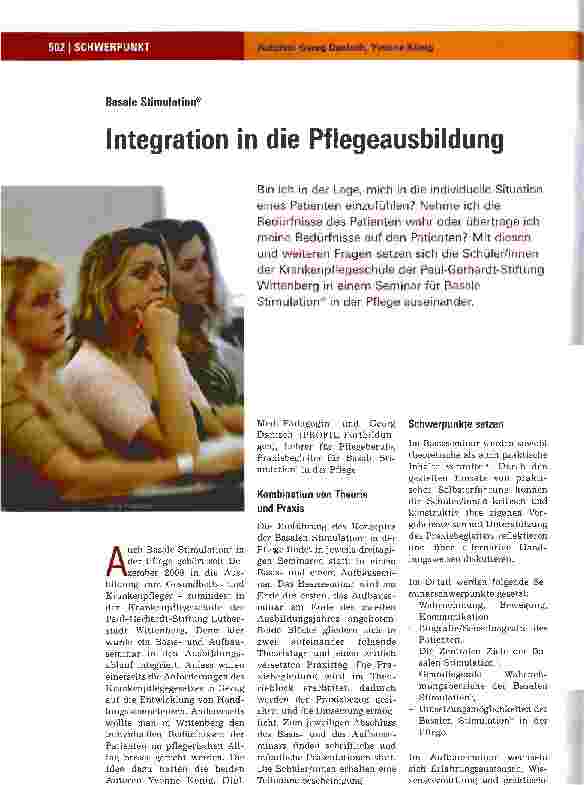 Vorschauseite 1: Basale Stimulation-Integration in die Pflegeausbildung