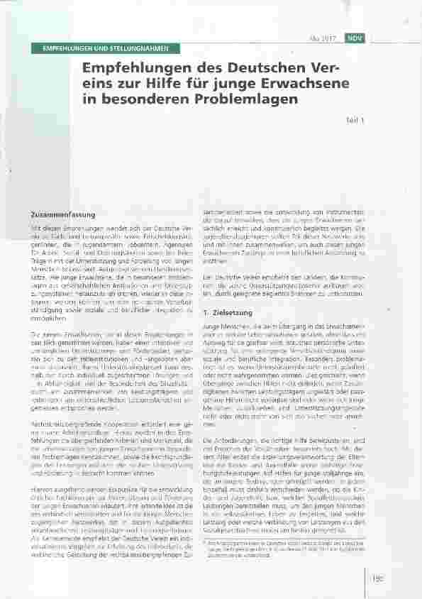 Vorschauseite 1: Empfehlungen des Deutschen Vereins zur Hilfe für junge Erwachsene in besonderen Problemlagen Teil 1