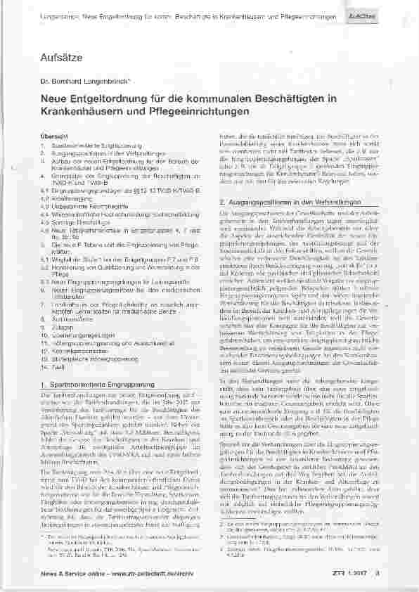 Vorschauseite 1: Neue Entgeltordnung für die kommunalen Beschäftigten in Krankenhäusern und Pflegeeinrichtungen