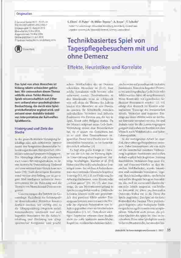 Vorschauseite 1: Technikbasiertes Spiel von Tagespflegebesuchern mit und ohne Demenz